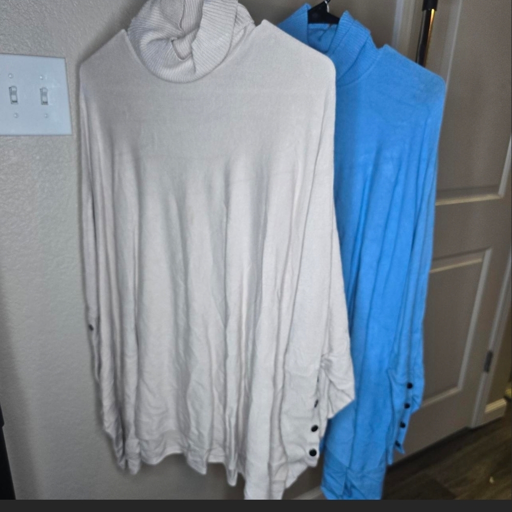 2 Cozy Women's Turtlenecks in Cream and Blue